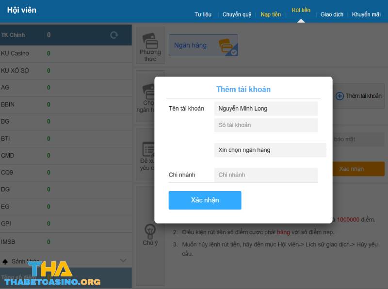 Hướng Dẫn Nạp Rút THABET Siêu Tốc 1 Phút Đa Phương Thức
